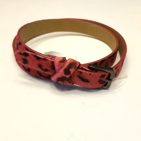 Talbots Accessories - 22.Talbots Belt Sz: S pink black animal fur print with faux fur, genuine leather
